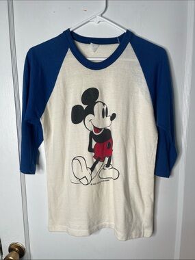 Vintage Mickey Mouse Raglan Shirt Baseball Tee Blue Walt Disney 70s 80s Unisex